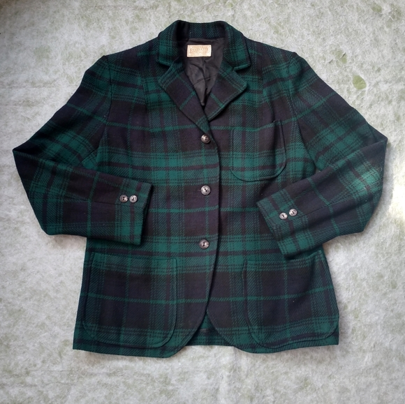 Pendleton Vintage Virgin Wool Blue Green Tartan Oversized Plaid Blazer Jacket - Picture 4 of 10